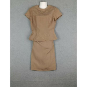 Safe Silk By Adrianna Papell Size 6 Blouse Skirt Set Silk Linen Embroidered
